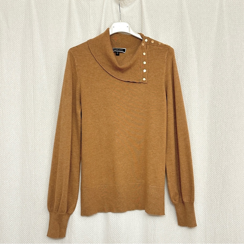 Elegant Bell Sleeve Cowl Neck Lightweight Sweater with Button Accents
